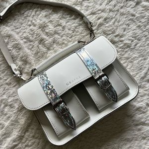 Grafea White Micro Crossbody with Iridescent Straps